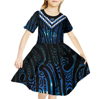 New Zealand Matariki Kid Short Sleeve Dress Galaxy Poutama Motifs LT7 - Polynesian Pride