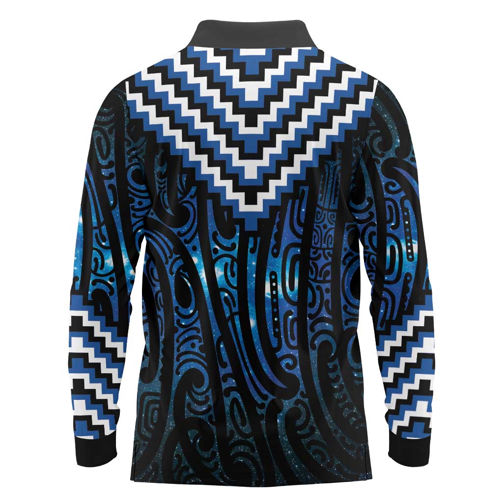 New Zealand Matariki Long Sleeve Polo Shirt Galaxy Poutama Motifs LT7 - Polynesian Pride