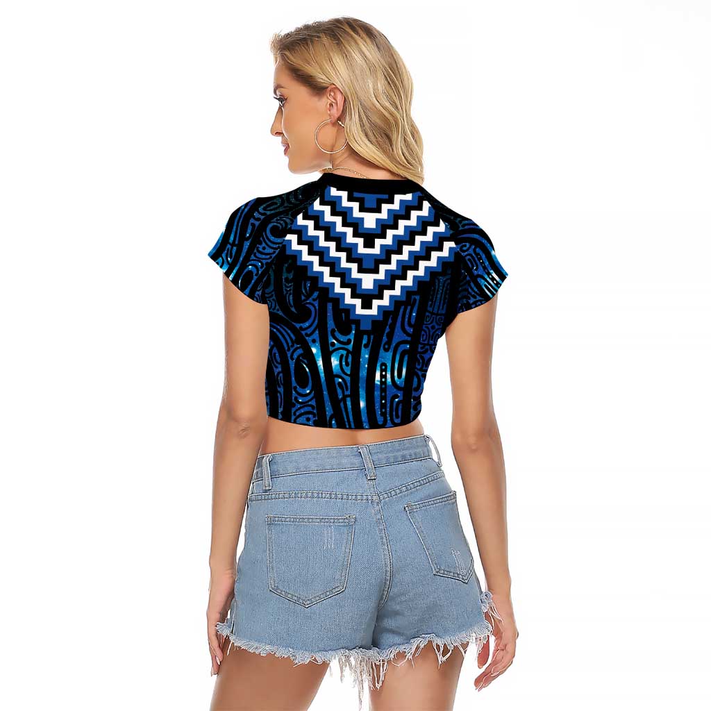 New Zealand Matariki Raglan Cropped T Shirt Galaxy Poutama Motifs LT7 - Polynesian Pride