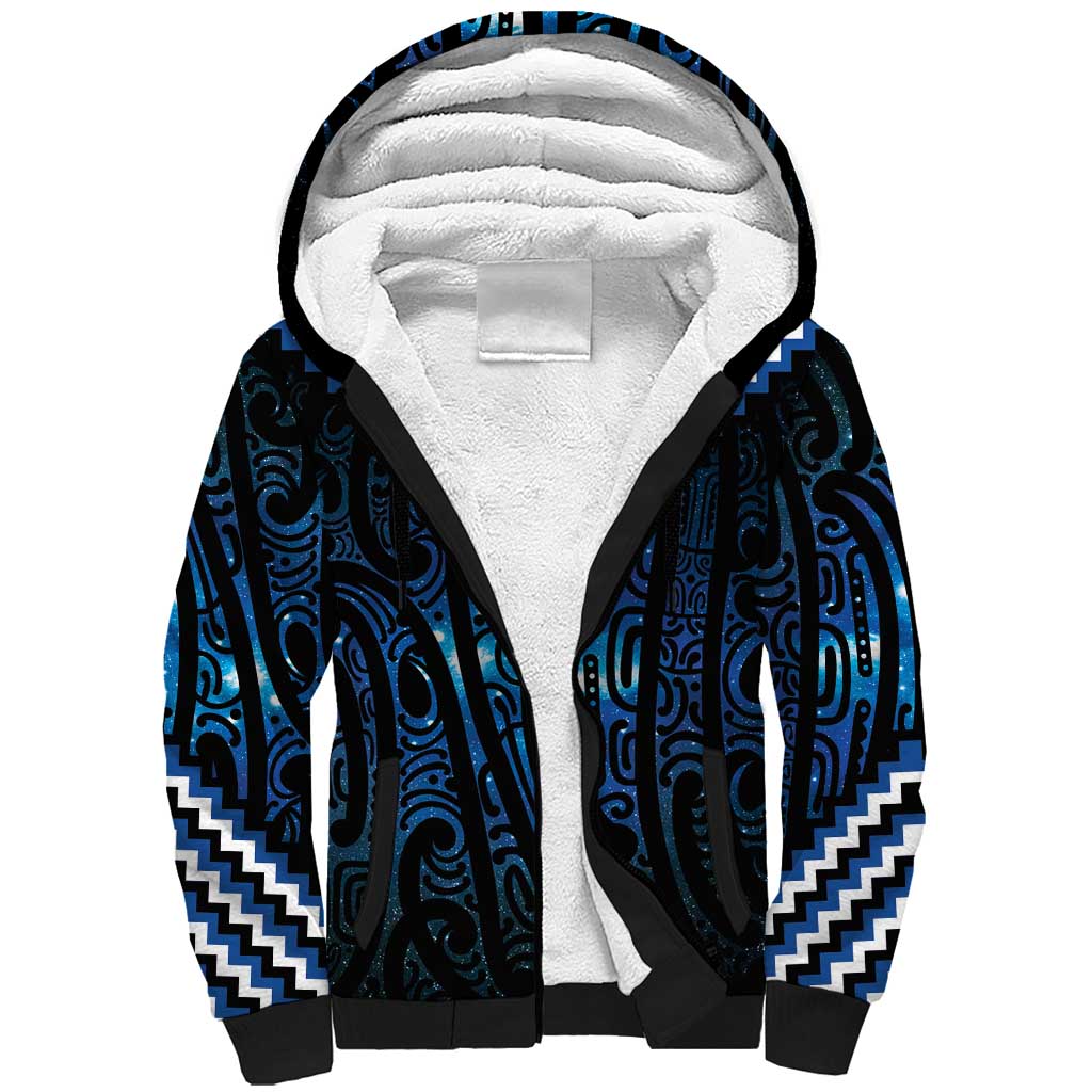 New Zealand Matariki Sherpa Hoodie Galaxy Poutama Motifs LT7 Unisex Blue - Polynesian Pride