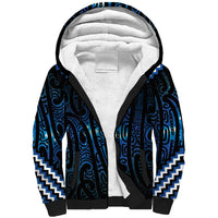 New Zealand Matariki Sherpa Hoodie Galaxy Poutama Motifs LT7 Unisex Blue - Polynesian Pride