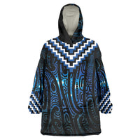 New Zealand Matariki Wearable Blanket Hoodie Galaxy Poutama Motifs LT7 One Size Blue - Polynesian Pride