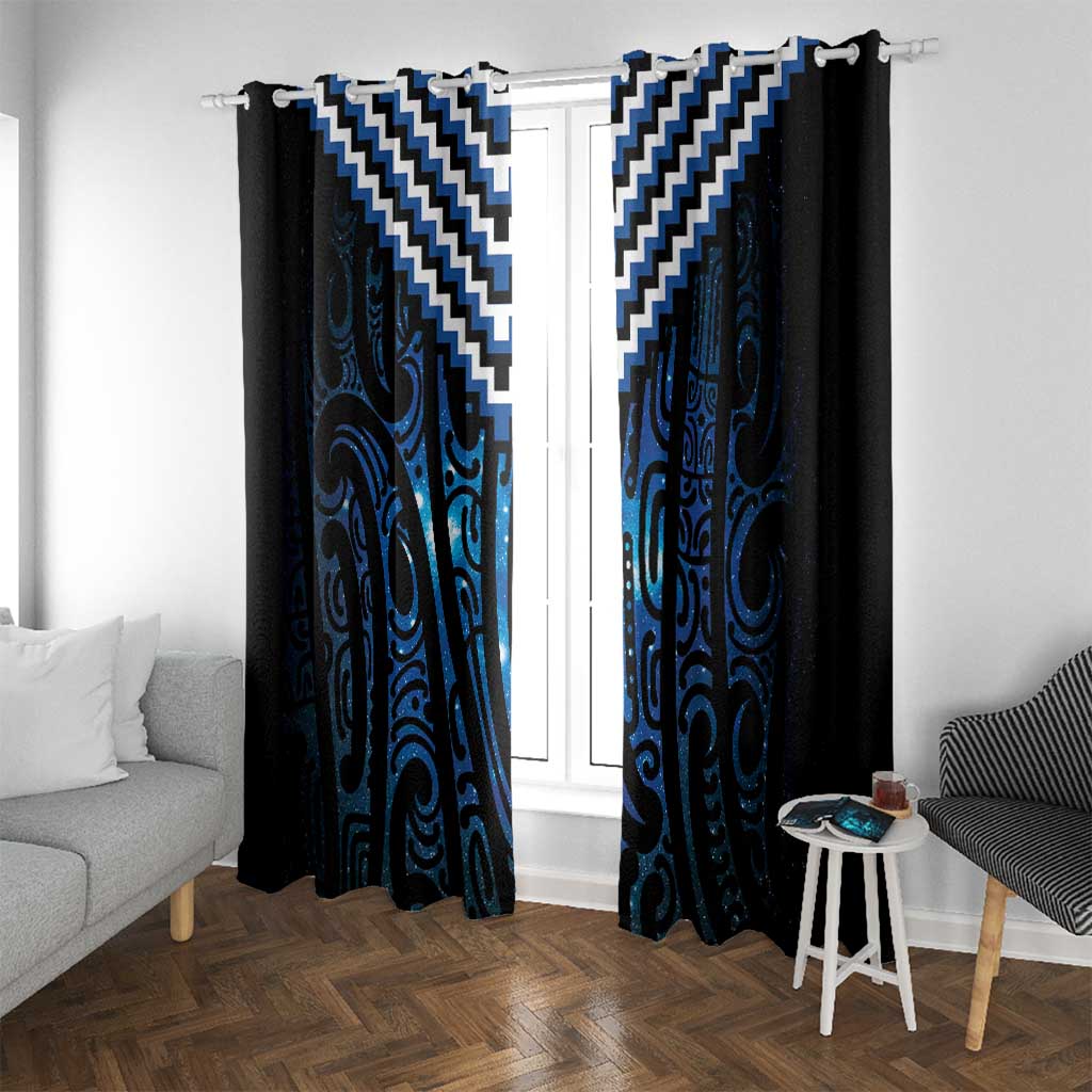 New Zealand Matariki Window Curtain Galaxy Poutama Motifs LT7 With Grommets Blue - Polynesian Pride