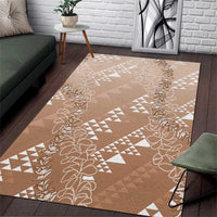 Hawaii Beige Kapa Area Rug Vintage 'Ohe Kāpala Motifs Mix Plumeria Leis LT7 Beige - Polynesian Pride