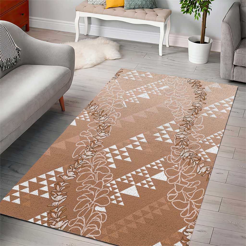 Hawaii Beige Kapa Area Rug Vintage 'Ohe Kāpala Motifs Mix Plumeria Leis LT7 - Polynesian Pride