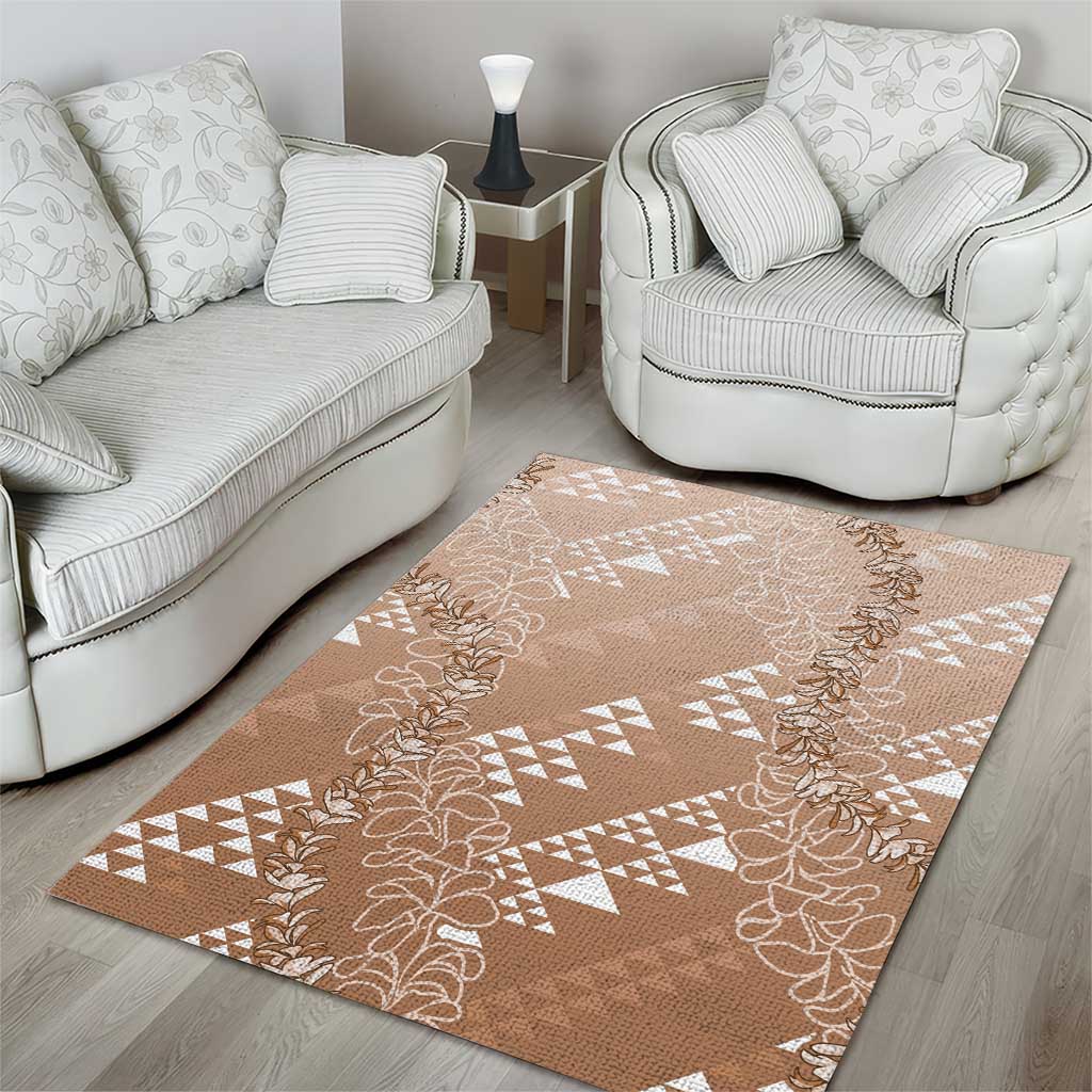 Hawaii Beige Kapa Area Rug Vintage 'Ohe Kāpala Motifs Mix Plumeria Leis LT7 - Polynesian Pride