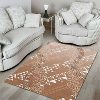 Hawaii Beige Kapa Area Rug Vintage 'Ohe Kāpala Motifs Mix Plumeria Leis LT7 - Polynesian Pride
