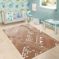 Hawaii Beige Kapa Area Rug Vintage 'Ohe Kāpala Motifs Mix Plumeria Leis LT7 - Polynesian Pride