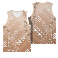 Hawaii Beige Kapa Basketball Jersey Vintage 'Ohe Kāpala Motifs Mix Plumeria Leis LT7 - Polynesian Pride
