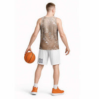 Hawaii Beige Kapa Basketball Jersey Vintage 'Ohe Kāpala Motifs Mix Plumeria Leis LT7 - Polynesian Pride