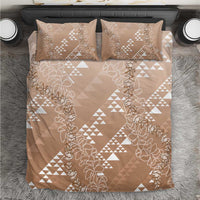 Hawaii Beige Kapa Bedding Set Vintage 'Ohe Kāpala Motifs Mix Plumeria Leis
