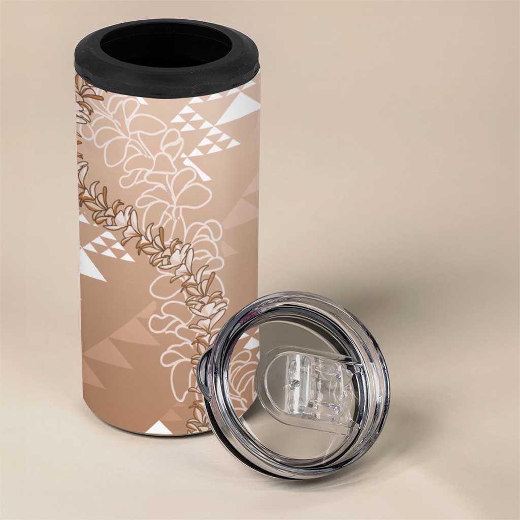 Hawaii Beige Kapa 4 in 1 Can Cooler Tumbler Vintage 'Ohe Kāpala Motifs Mix Plumeria Leis LT7 - Polynesian Pride