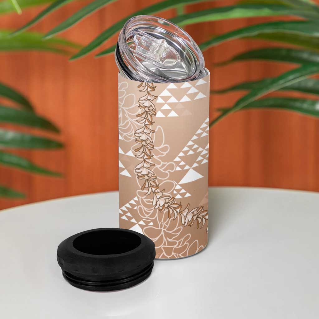Hawaii Beige Kapa 4 in 1 Can Cooler Tumbler Vintage 'Ohe Kāpala Motifs Mix Plumeria Leis LT7 - Polynesian Pride