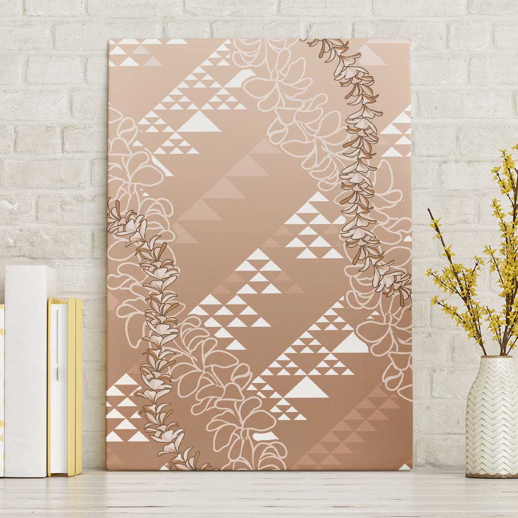 Hawaii Beige Kapa Canvas Wall Art Vintage 'Ohe Kāpala Motifs Mix Plumeria Leis LT7 Without Frame Beige - Polynesian Pride