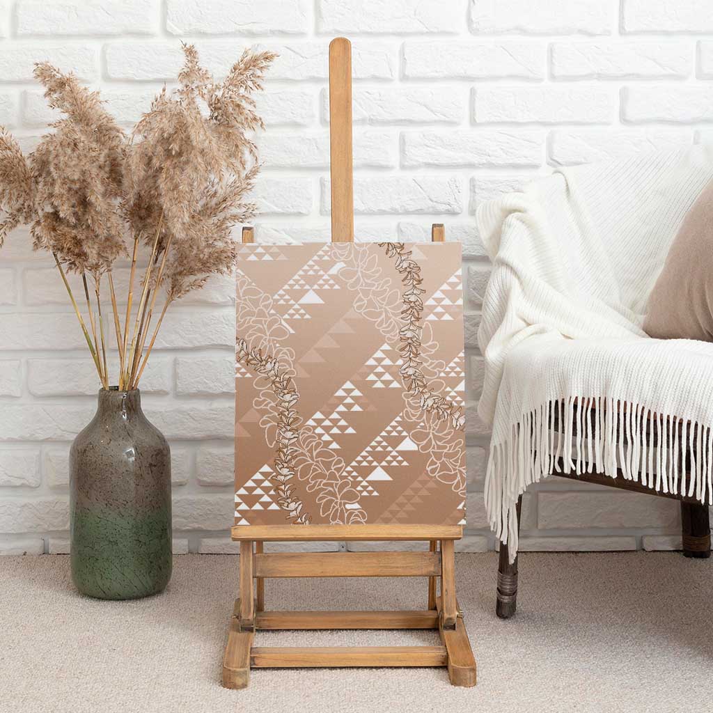 Hawaii Beige Kapa Canvas Wall Art Vintage 'Ohe Kāpala Motifs Mix Plumeria Leis