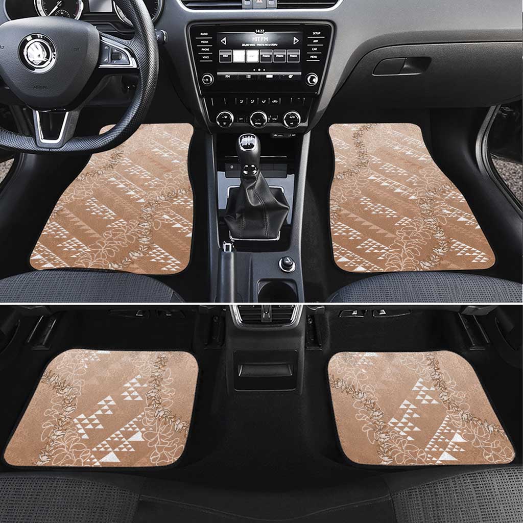 Hawaii Beige Kapa Car Mats Vintage 'Ohe Kāpala Motifs Mix Plumeria Leis LT7 Set 4pcs Beige - Polynesian Pride