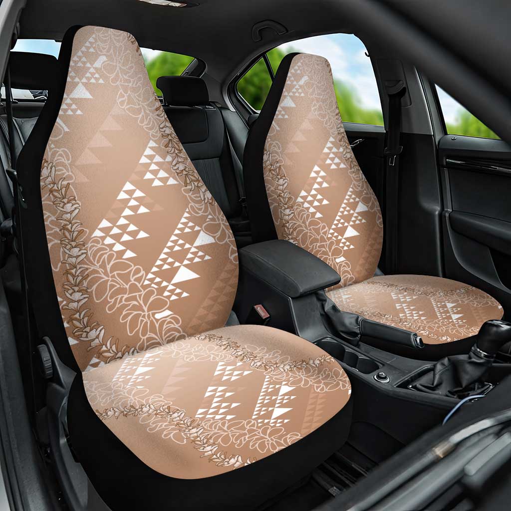 Hawaii Beige Kapa Car Seat Cover Vintage 'Ohe Kāpala Motifs Mix Plumeria Leis LT7 One Size Beige - Polynesian Pride
