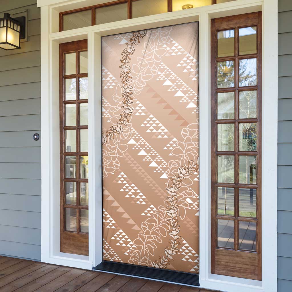 Hawaii Beige Kapa Door Cover Vintage 'Ohe Kāpala Motifs Mix Plumeria Leis LT7 - Polynesian Pride
