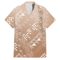 Hawaii Beige Kapa Family Matching Mermaid Dress and Hawaiian Shirt Vintage 'Ohe Kāpala Motifs Mix Plumeria Leis LT7 Dad's Shirt - Short Sleeve Beige - Polynesian Pride
