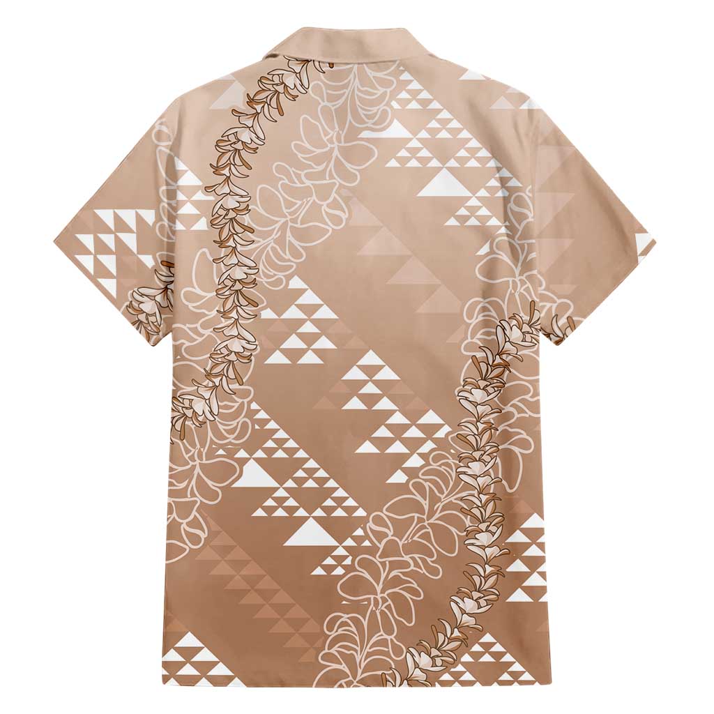 Hawaii Beige Kapa Family Matching Off Shoulder Short Dress and Hawaiian Shirt Vintage 'Ohe Kāpala Motifs Mix Plumeria Leis LT7 - Polynesian Pride