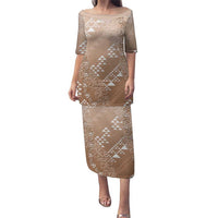 Hawaii Beige Kapa Family Matching Puletasi and Hawaiian Shirt Vintage 'Ohe Kāpala Motifs Mix Plumeria Leis LT7 Mom's Dress Beige - Polynesian Pride