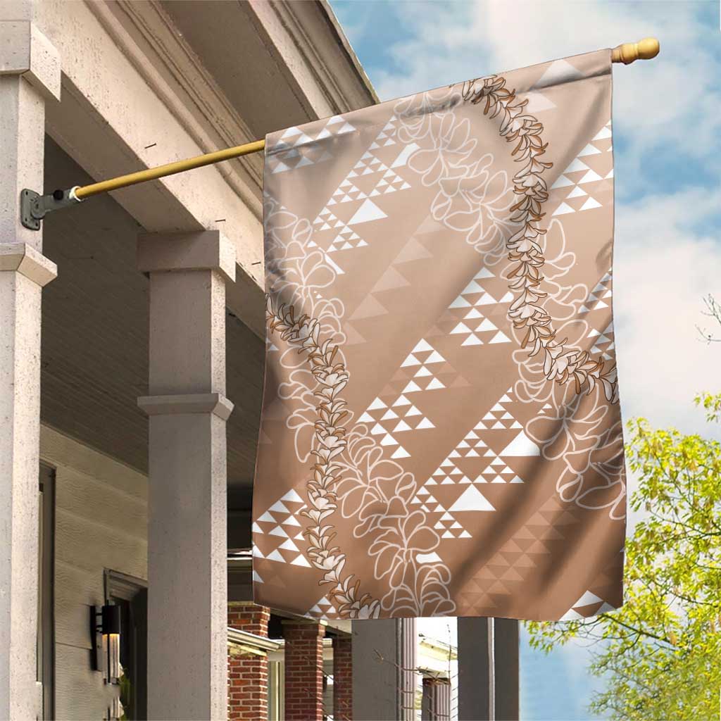 Hawaii Beige Kapa Garden Flag Vintage 'Ohe Kāpala Motifs Mix Plumeria Leis LT7 House Flag Beige - Polynesian Pride