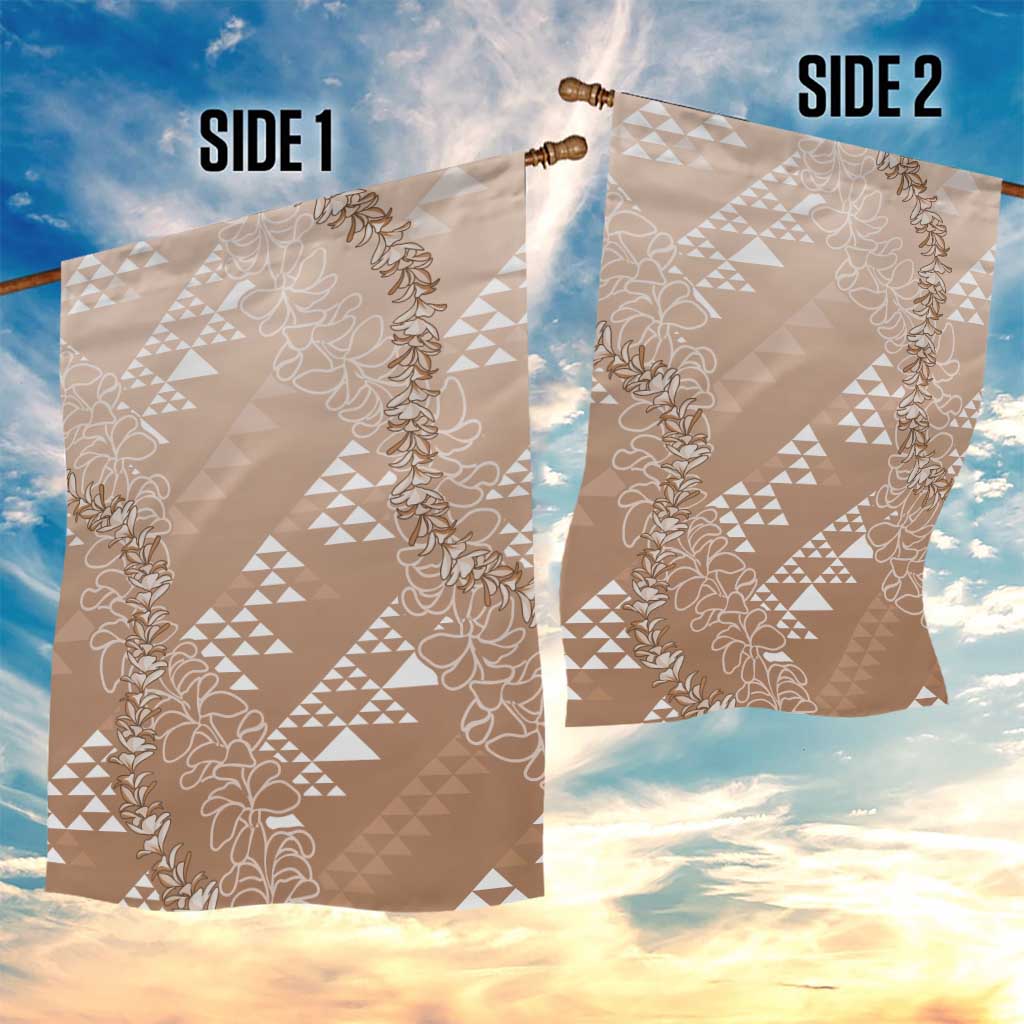 Hawaii Beige Kapa Garden Flag Vintage 'Ohe Kāpala Motifs Mix Plumeria Leis LT7 - Polynesian Pride