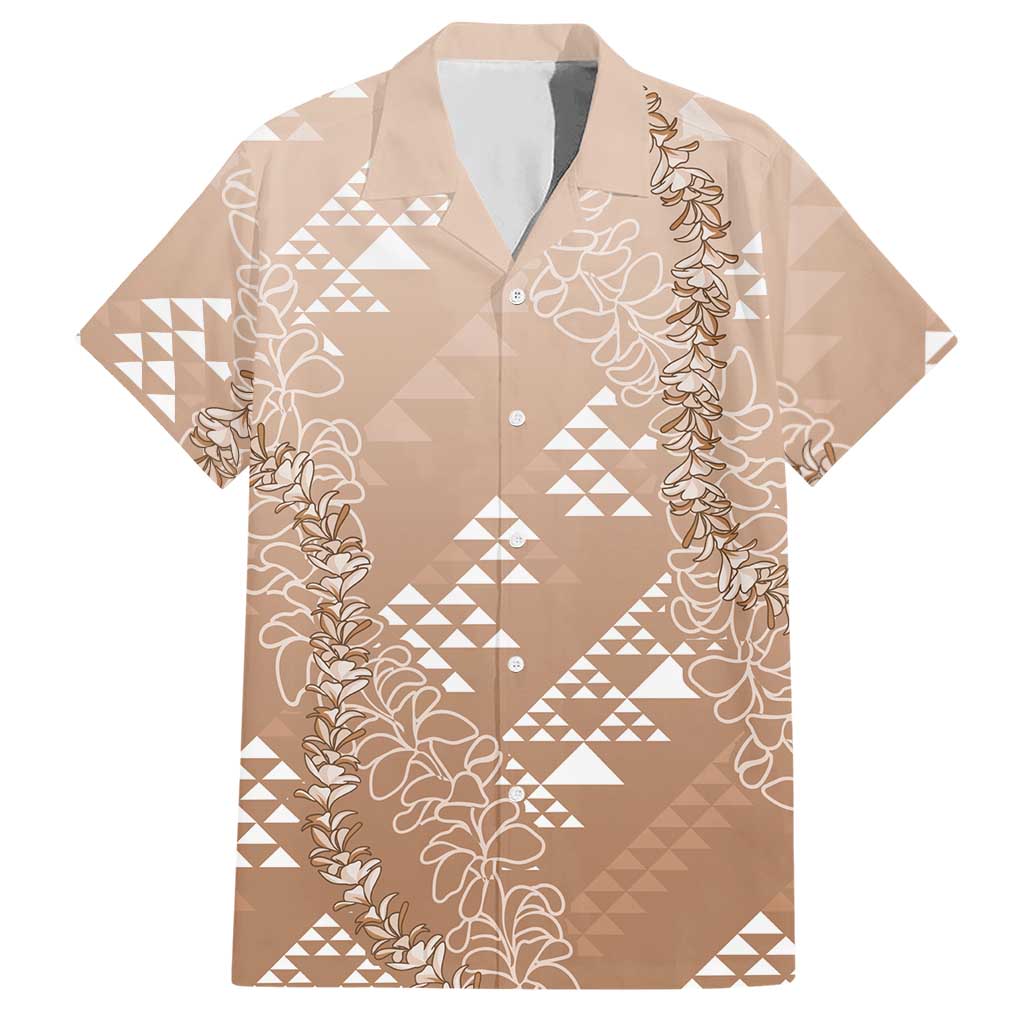 Hawaii Beige Kapa Hawaiian Shirt Vintage 'Ohe Kāpala Motifs Mix Plumeria Leis LT7 Beige - Polynesian Pride
