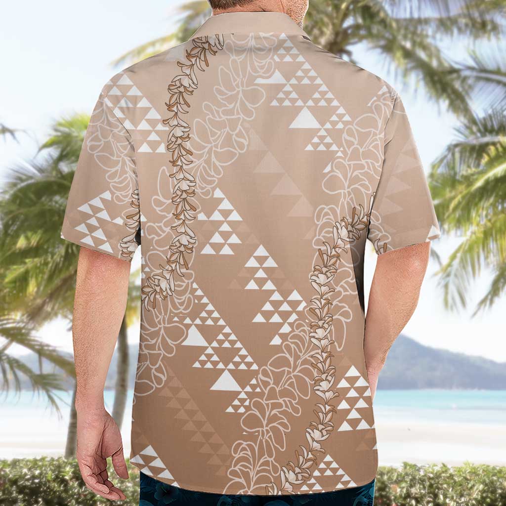 Hawaii Beige Kapa Hawaiian Shirt Vintage 'Ohe Kāpala Motifs Mix Plumeria Leis LT7 - Polynesian Pride