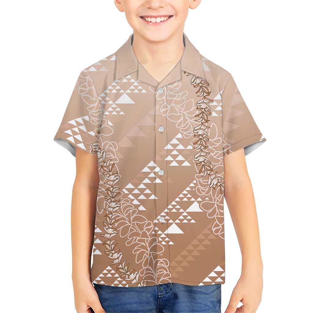 Hawaii Beige Kapa Hawaiian Shirt Vintage 'Ohe Kāpala Motifs Mix Plumeria Leis LT7 - Polynesian Pride
