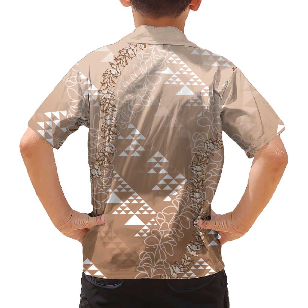 Hawaii Beige Kapa Hawaiian Shirt Vintage 'Ohe Kāpala Motifs Mix Plumeria Leis LT7 - Polynesian Pride