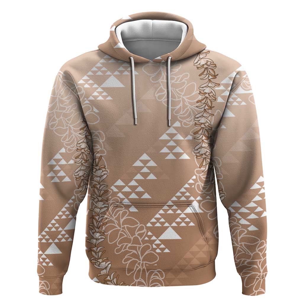 Hawaii Beige Kapa Hoodie Vintage 'Ohe Kāpala Motifs Mix Plumeria Leis LT7 Pullover Hoodie Beige - Polynesian Pride