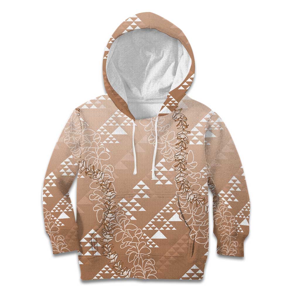 Hawaii Beige Kapa Kid Hoodie Vintage 'Ohe Kāpala Motifs Mix Plumeria Leis LT7 Hoodie Beige - Polynesian Pride