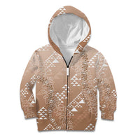 Hawaii Beige Kapa Kid Hoodie Vintage 'Ohe Kāpala Motifs Mix Plumeria Leis LT7 Zip Hoodie Beige - Polynesian Pride