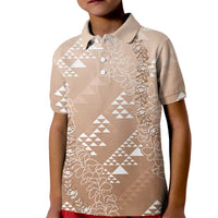 Hawaii Beige Kapa Kid Polo Shirt Vintage 'Ohe Kāpala Motifs Mix Plumeria Leis LT7 Kid Beige - Polynesian Pride