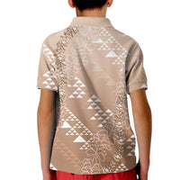 Hawaii Beige Kapa Kid Polo Shirt Vintage 'Ohe Kāpala Motifs Mix Plumeria Leis LT7 - Polynesian Pride
