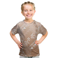 Hawaii Beige Kapa Kid T Shirt Vintage 'Ohe Kāpala Motifs Mix Plumeria Leis LT7 Beige - Polynesian Pride