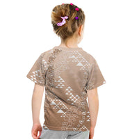 Hawaii Beige Kapa Kid T Shirt Vintage 'Ohe Kāpala Motifs Mix Plumeria Leis LT7 - Polynesian Pride