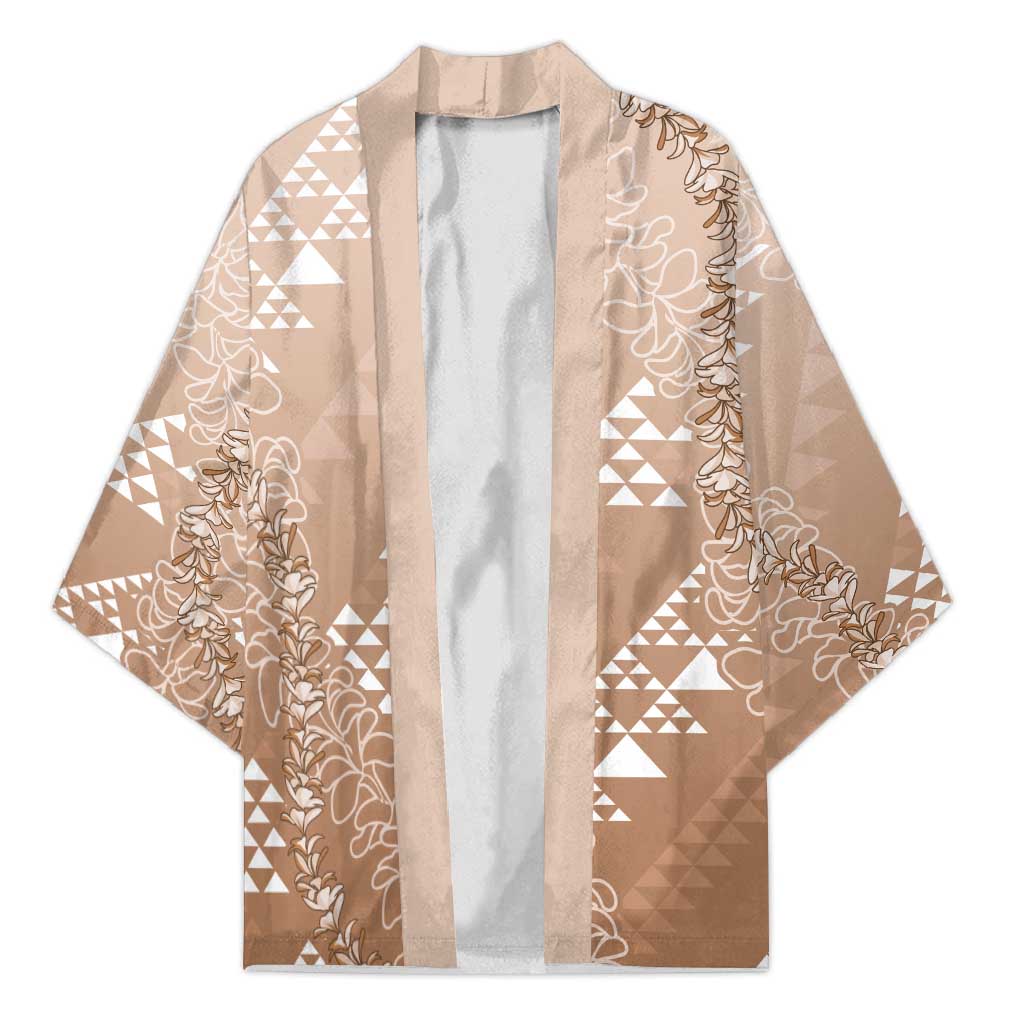 Hawaii Beige Kapa Kimono Vintage 'Ohe Kāpala Motifs Mix Plumeria Leis LT7 Unisex Beige - Polynesian Pride