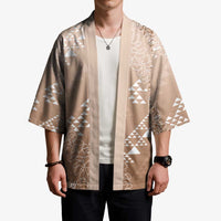Hawaii Beige Kapa Kimono Vintage 'Ohe Kāpala Motifs Mix Plumeria Leis
