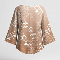 Hawaii Beige Kapa Kimono Sleeve Blouse Vintage 'Ohe Kāpala Motifs Mix Plumeria Leis LT7 - Polynesian Pride