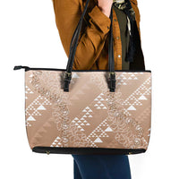 Hawaii Beige Kapa Leather Tote Bag Vintage 'Ohe Kāpala Motifs Mix Plumeria Leis LT7 - Polynesian Pride