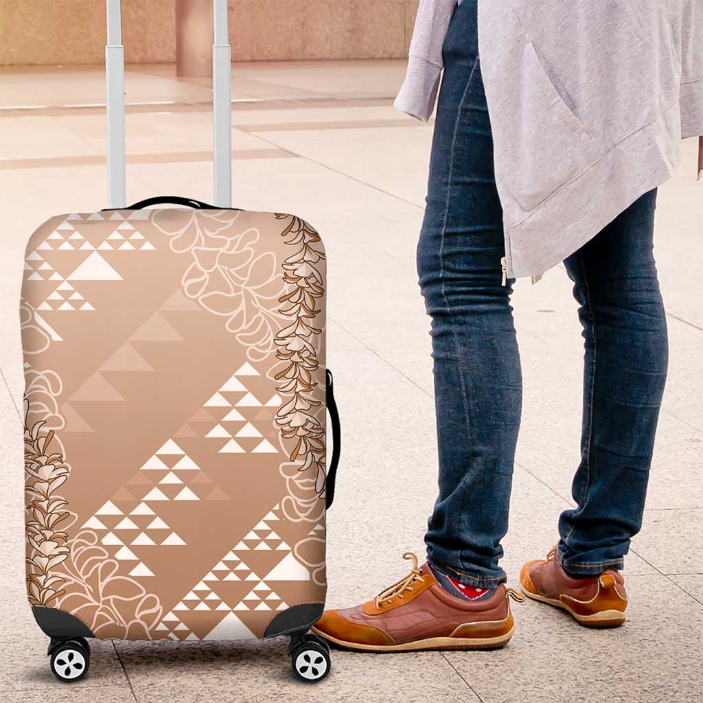 Hawaii Beige Kapa Luggage Cover Vintage 'Ohe Kāpala Motifs Mix Plumeria Leis LT7 Beige - Polynesian Pride