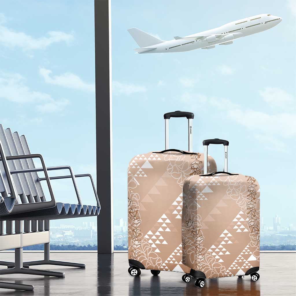 Hawaii Beige Kapa Luggage Cover Vintage 'Ohe Kāpala Motifs Mix Plumeria Leis LT7 - Polynesian Pride