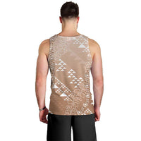 Hawaii Beige Kapa Men Tank Top Vintage 'Ohe Kāpala Motifs Mix Plumeria Leis LT7 - Polynesian Pride