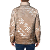Hawaii Beige Kapa Padded Jacket Vintage 'Ohe Kāpala Motifs Mix Plumeria Leis