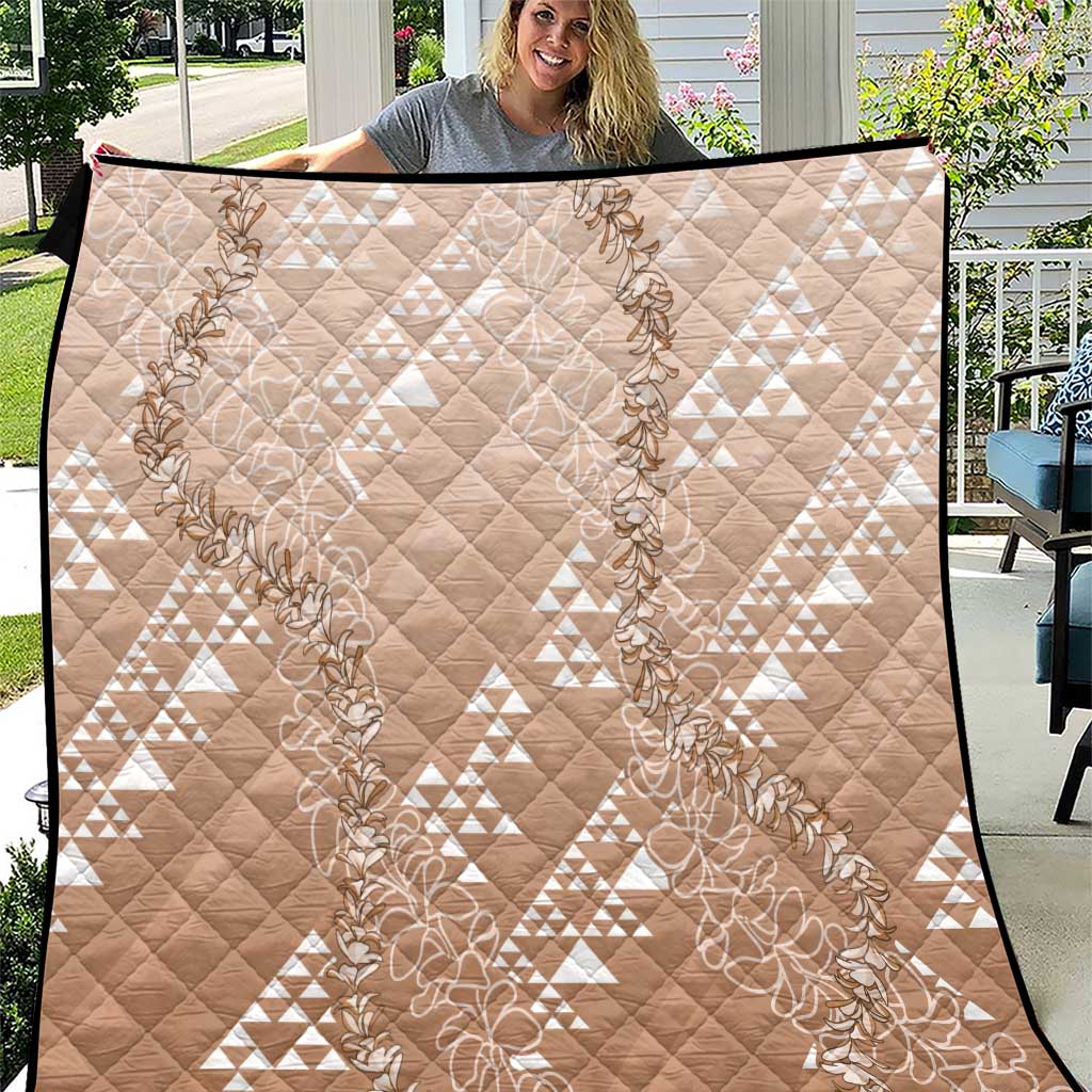Hawaii Beige Kapa Quilt Vintage 'Ohe Kāpala Motifs Mix Plumeria Leis LT7 Beige - Polynesian Pride