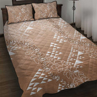 Hawaii Beige Kapa Quilt Bed Set Vintage 'Ohe Kāpala Motifs Mix Plumeria Leis LT7 Beige - Polynesian Pride