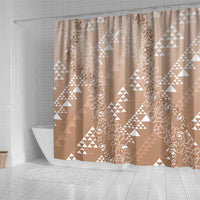 Hawaii Beige Kapa Shower Curtain Vintage 'Ohe Kāpala Motifs Mix Plumeria Leis