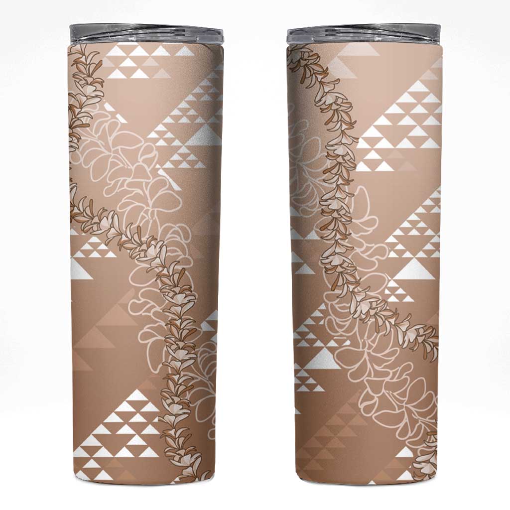 Hawaii Beige Kapa Skinny Tumbler Vintage 'Ohe Kāpala Motifs Mix Plumeria Leis